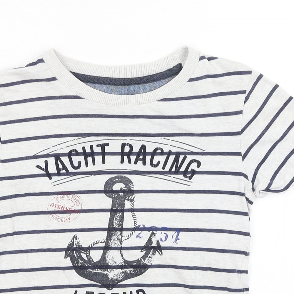 Mothercare Boys Grey Striped  Basic T-Shirt Size 6-7 Years  - Yacht Racing