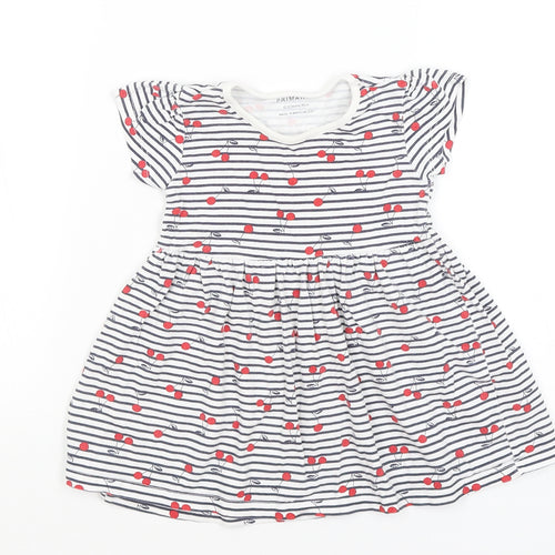 Primark Baby White Striped  Fit & Flare  Size 12-18 Months  - Cherries