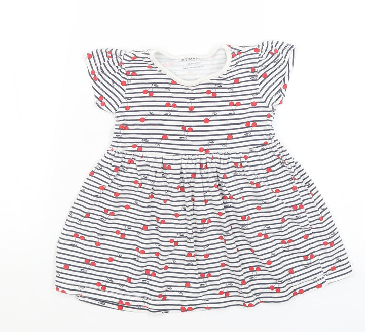 Primark Baby White Striped  Fit & Flare  Size 12-18 Months  - Cherries