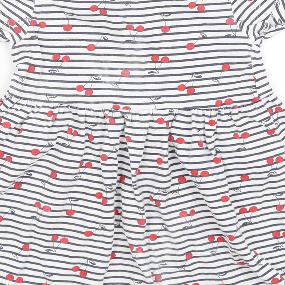 Primark Baby White Striped  Fit & Flare  Size 12-18 Months  - Cherries