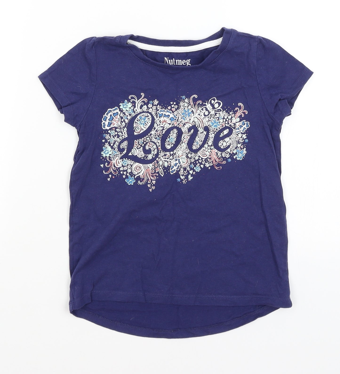 Nutmeg Girls Blue   Basic T-Shirt Size 6-7 Years  - Love