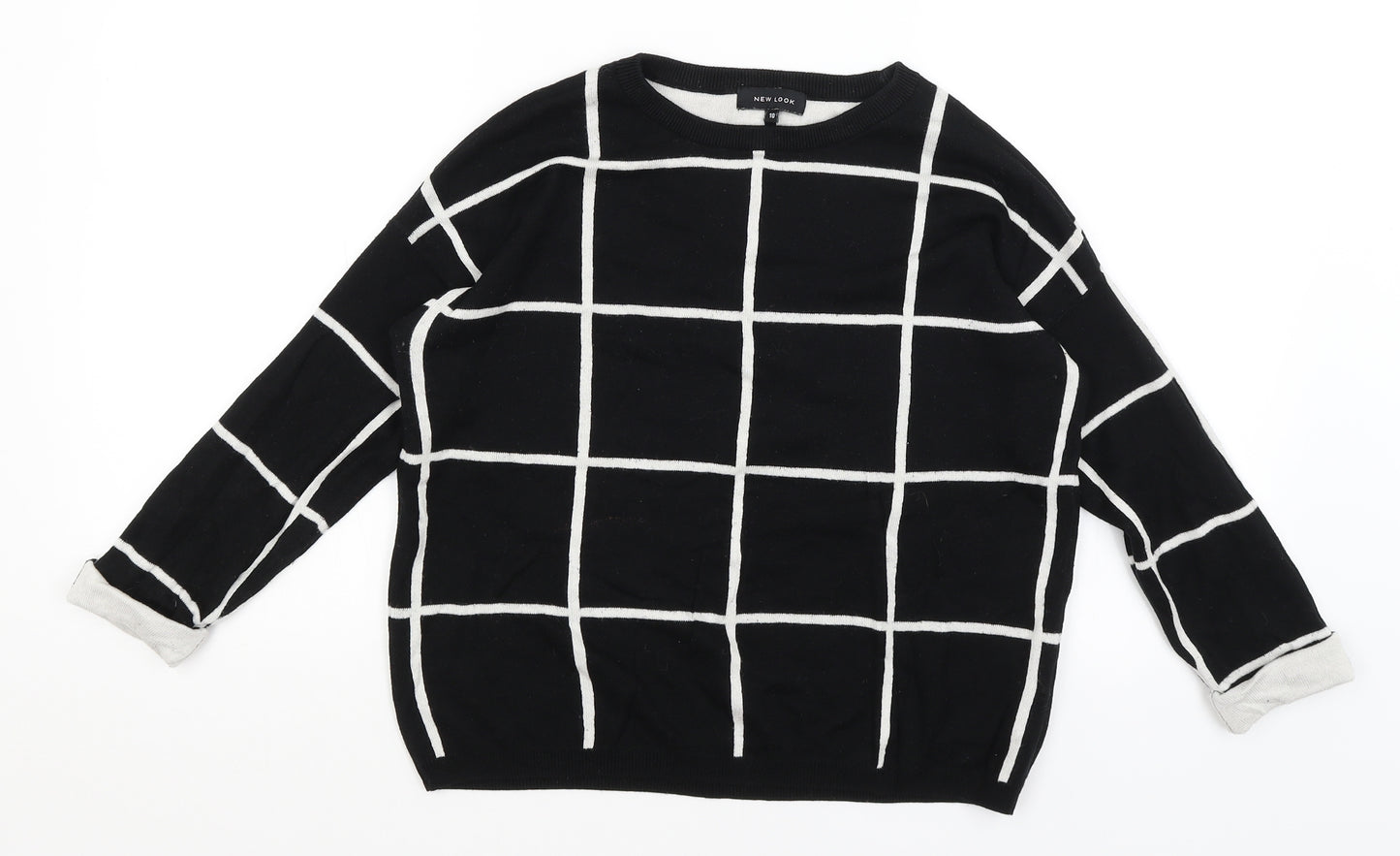 New Look Womens Black Check  Pullover Jumper Size 10