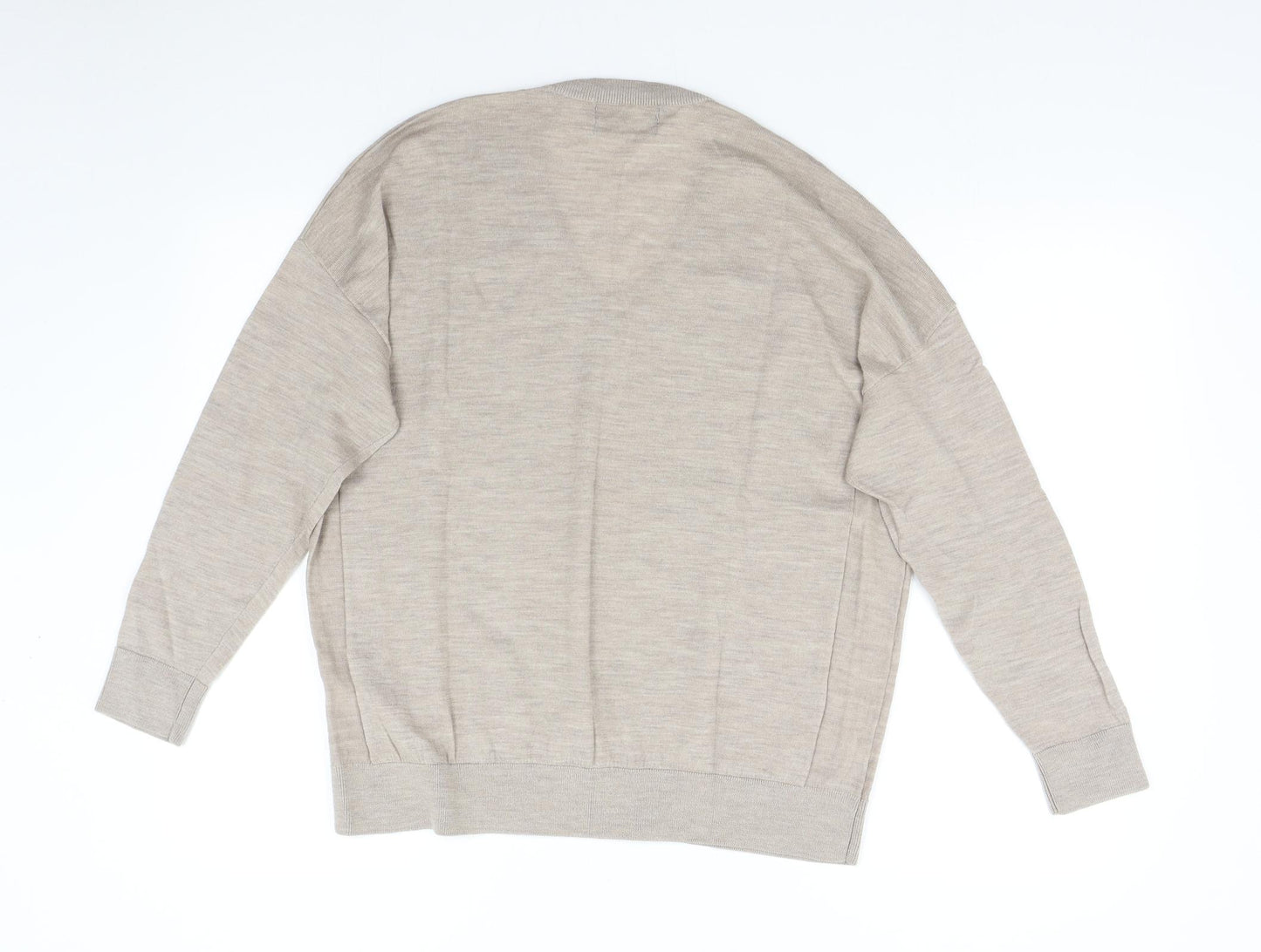 M&S Mens Beige  Knit Pullover Jumper Size L  - Extra Fine Merino Wool