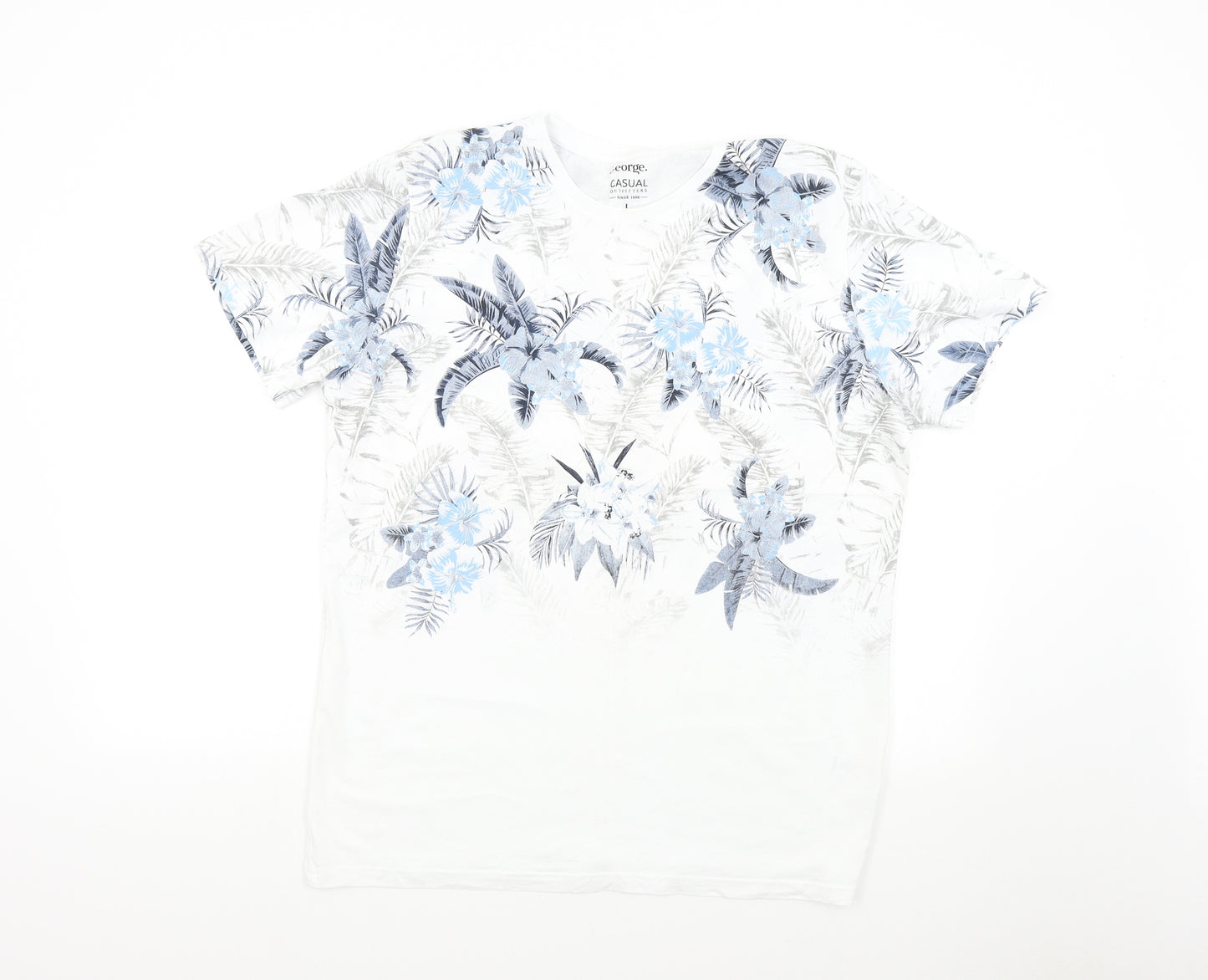 George Mens White Floral   T-Shirt Size L