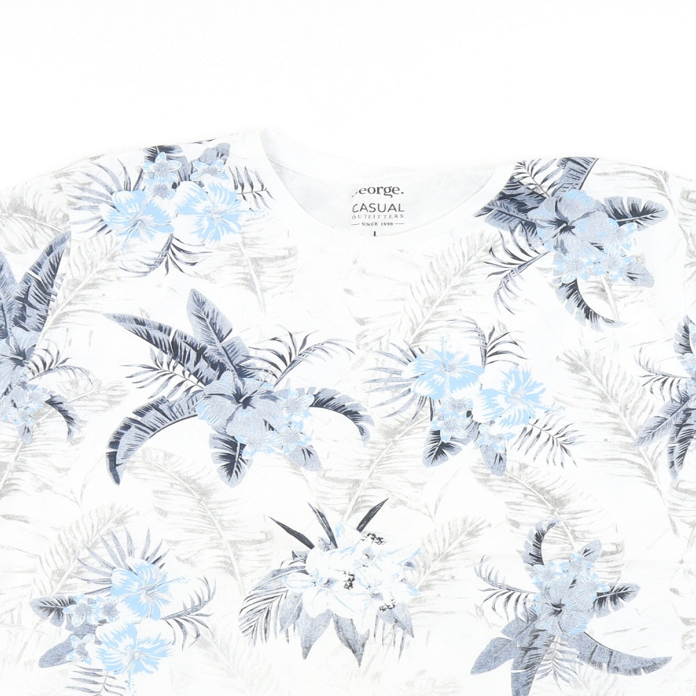 George Mens White Floral   T-Shirt Size L