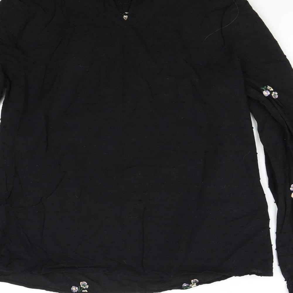 Oasis Womens Black Floral  Basic Blouse Size 10