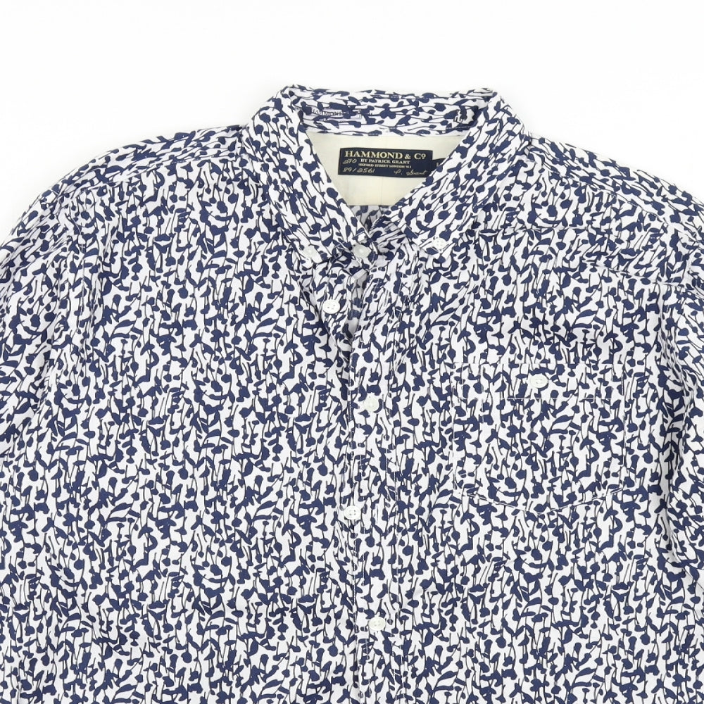 Hammond & Co Mens Blue Floral   Button-Up Size L