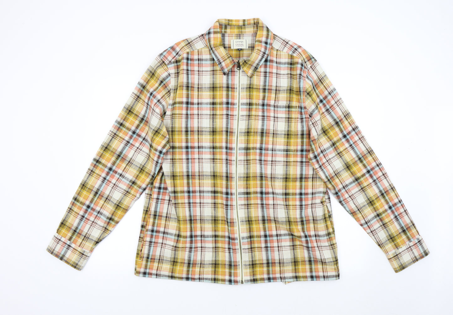 George Mens Yellow Check   Button-Up Size L