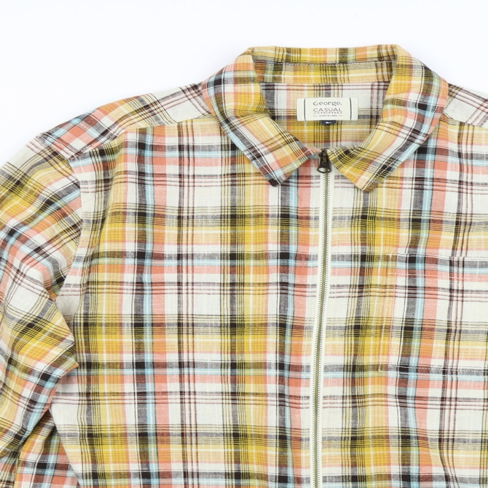 George Mens Yellow Check   Button-Up Size L