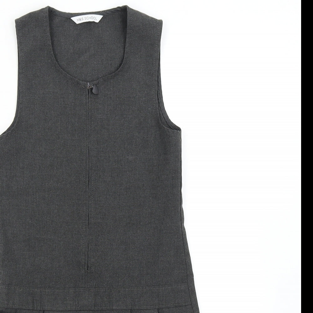 M&S School Girls Grey   Pinafore/Dungaree Dress  Size 6-7 Years