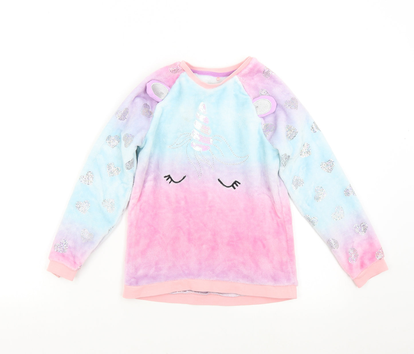 George Girls Multicoloured Solid Fleece Top Pyjama Top Size 9-10 Years  - Unicorn