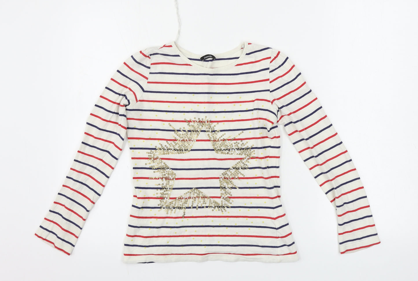 George  Girls White Striped  Basic T-Shirt Size 10-11 Years