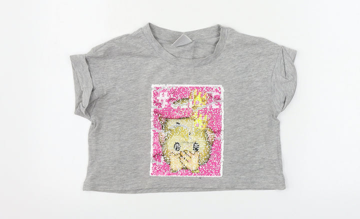 YD Girls Grey Cropped T-Shirt Size 10-11 Years
