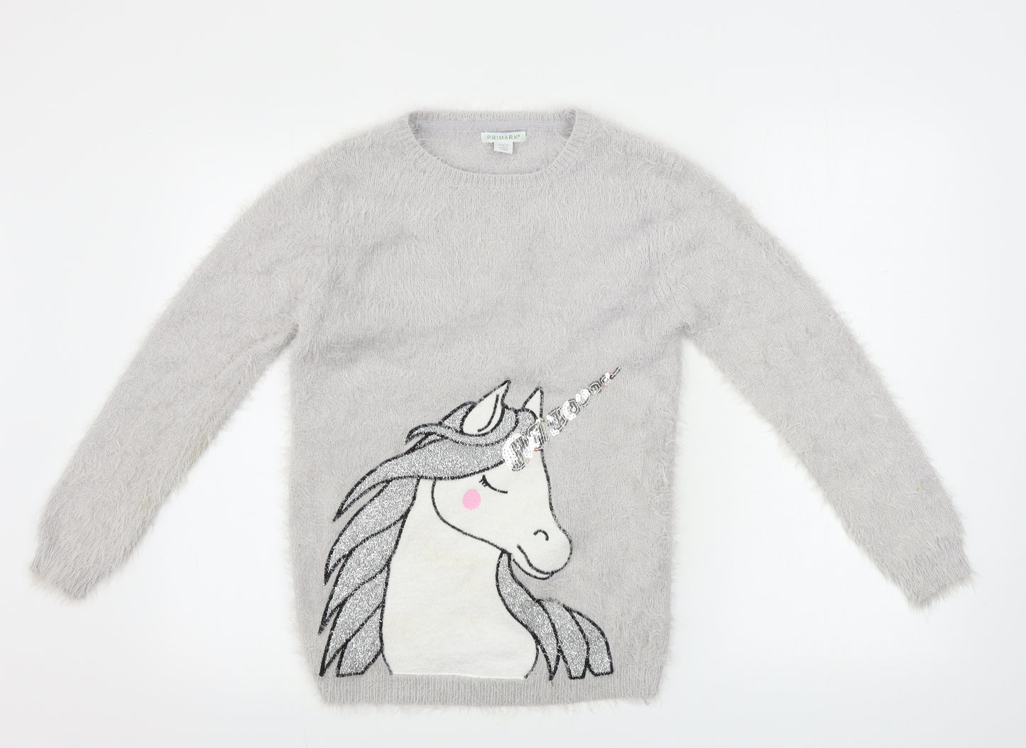 Primark  Girls Grey   Pullover Jumper Size 12-13 Years  - unicorn print