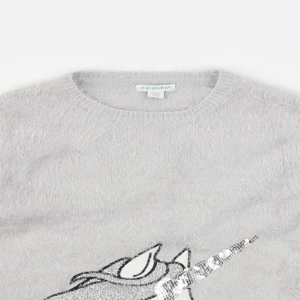 Primark  Girls Grey   Pullover Jumper Size 12-13 Years  - unicorn print
