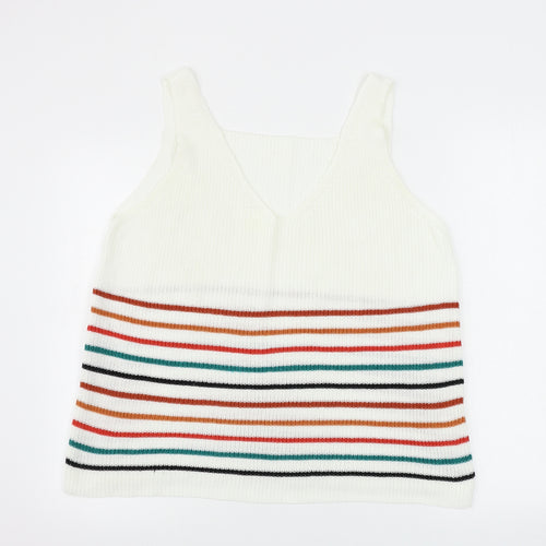 Preworn  Womens White Striped  Pullover Jumper Size XL