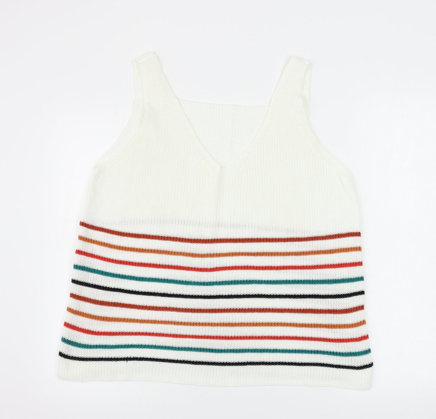 Preworn  Womens White Striped  Pullover Jumper Size XL