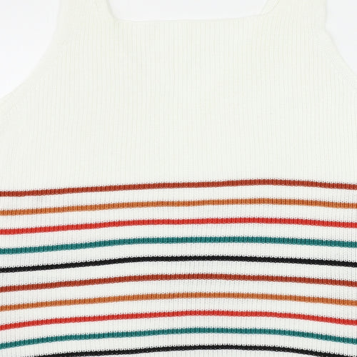 Preworn  Womens White Striped  Pullover Jumper Size XL