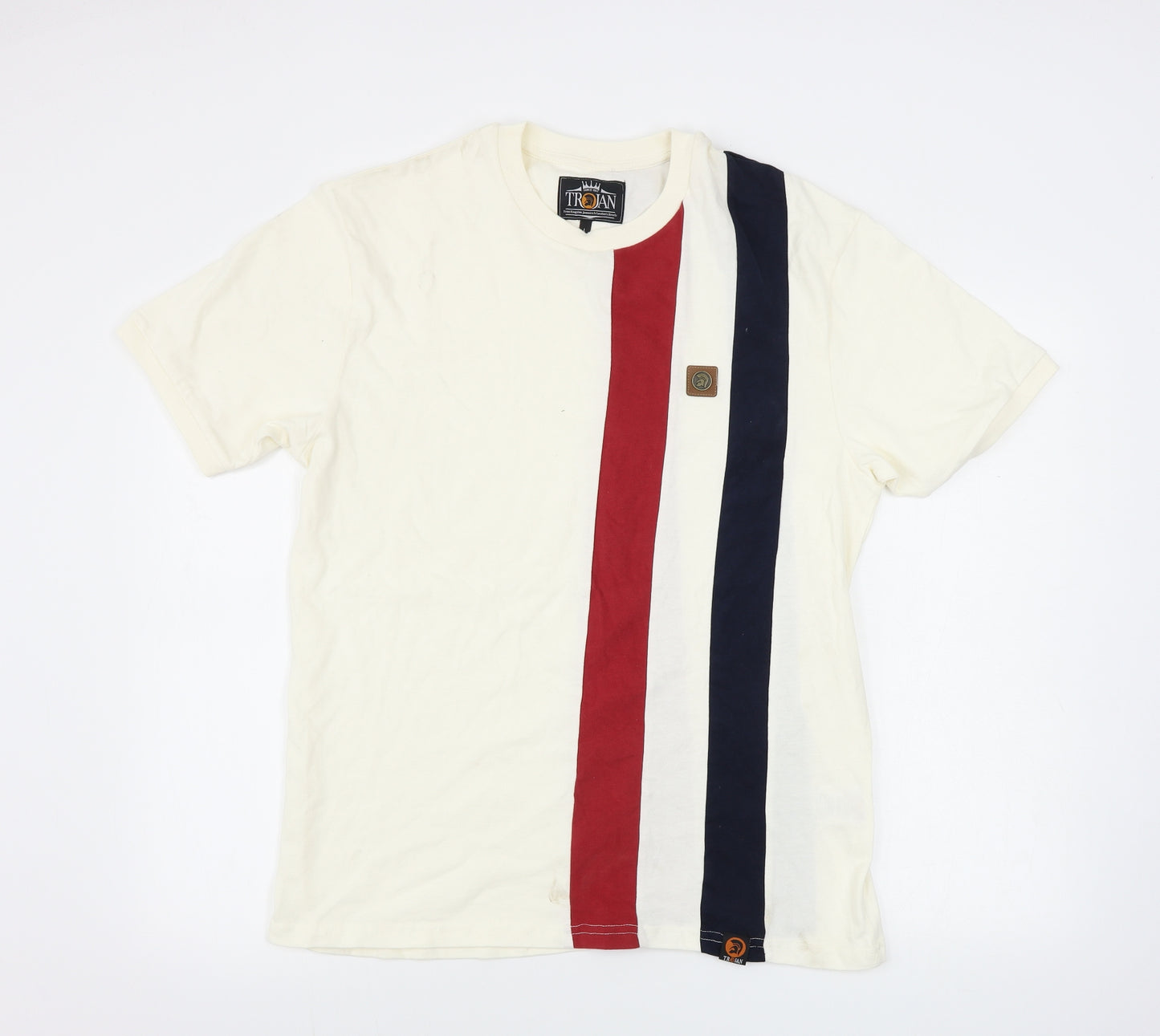 Trojan Mens Beige Striped   T-Shirt Size L