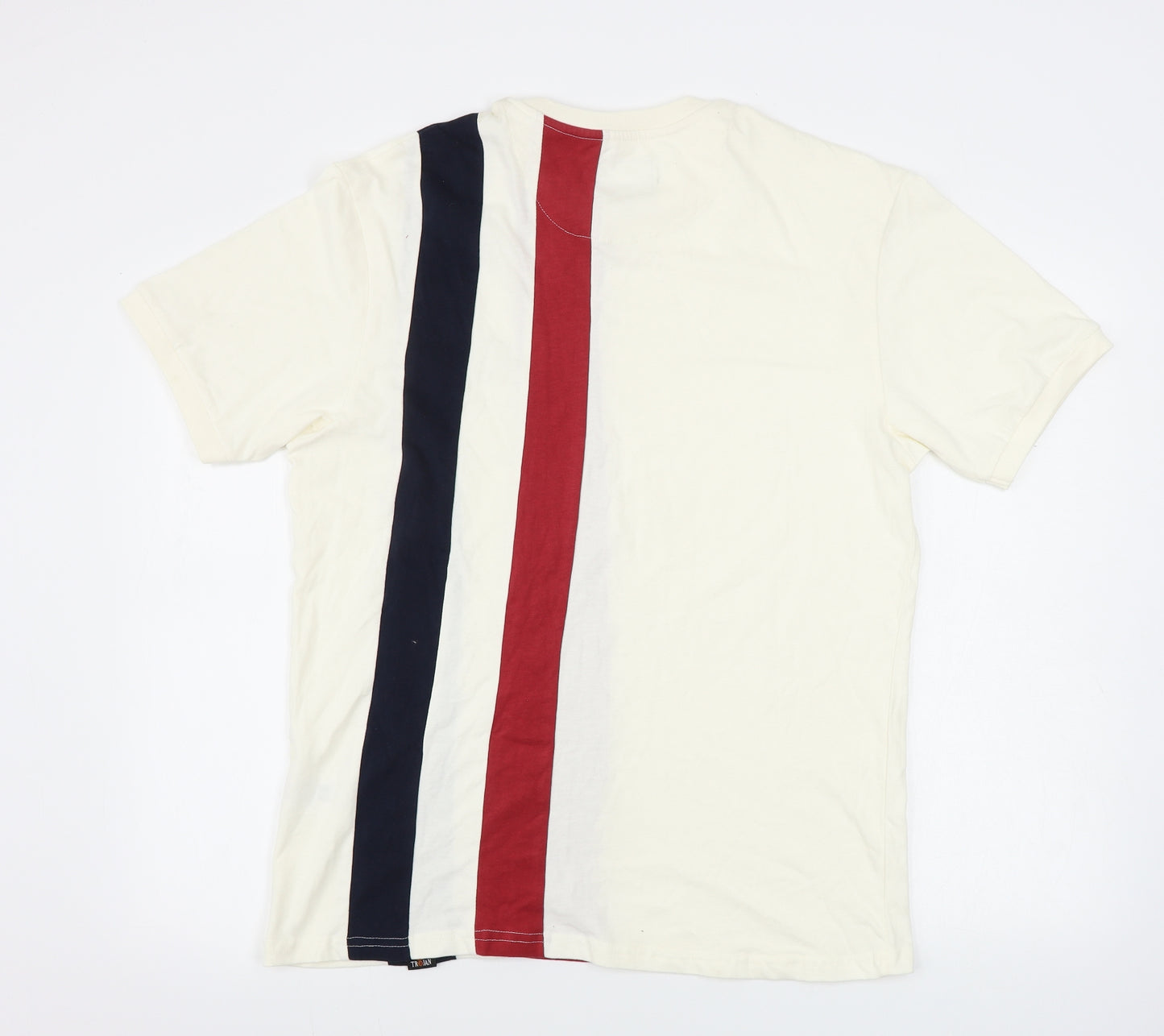 Trojan Mens Beige Striped   T-Shirt Size L