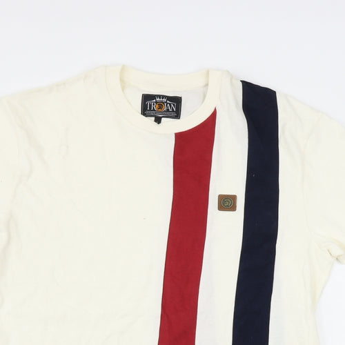 Trojan Mens Beige Striped   T-Shirt Size L