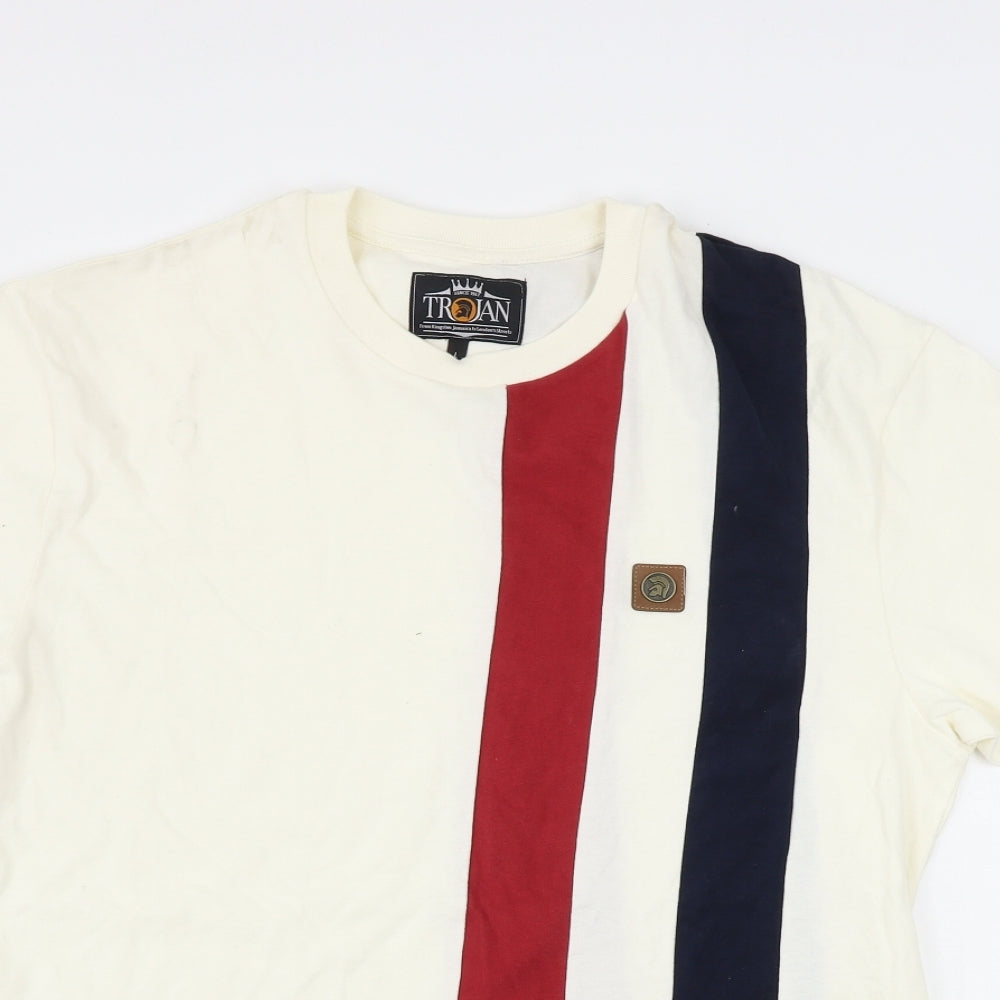 Trojan Mens Beige Striped   T-Shirt Size L