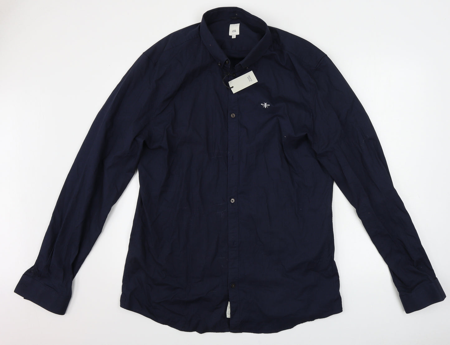 River Island  Mens Blue    Dress Shirt Size XL