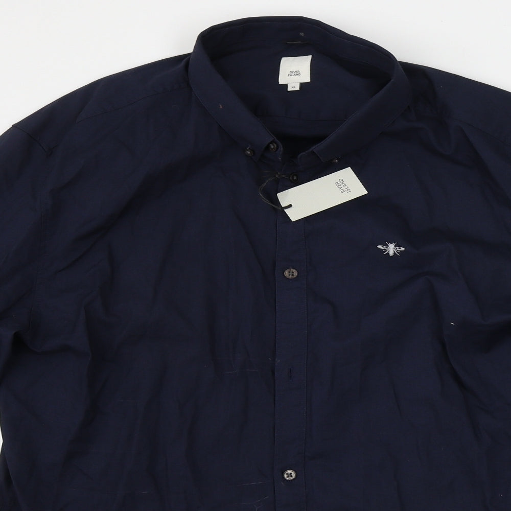 River Island  Mens Blue    Dress Shirt Size XL