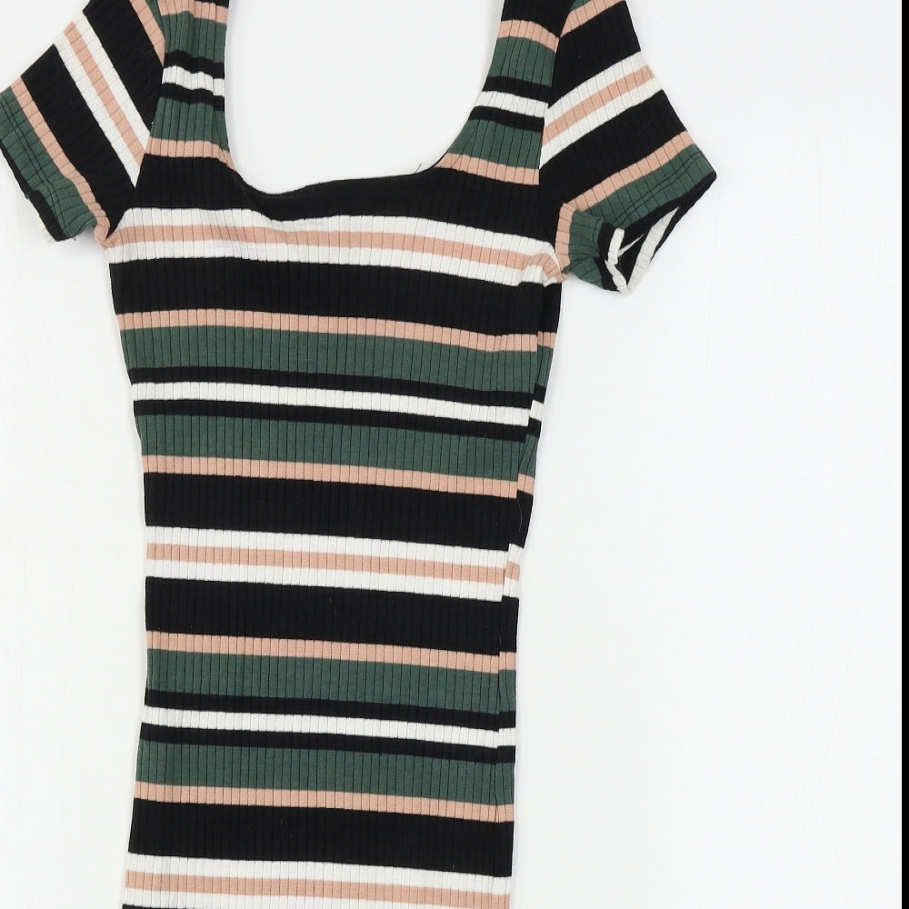 Primark  Womens Green Striped  Bodycon  Size 4