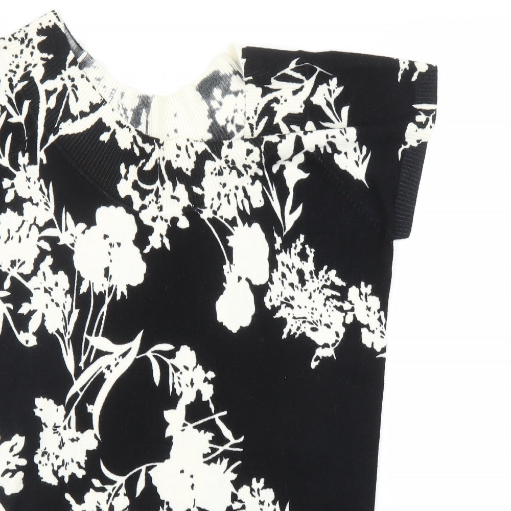 AMARANTO Womens Black Floral  Pullover Jumper Size 14