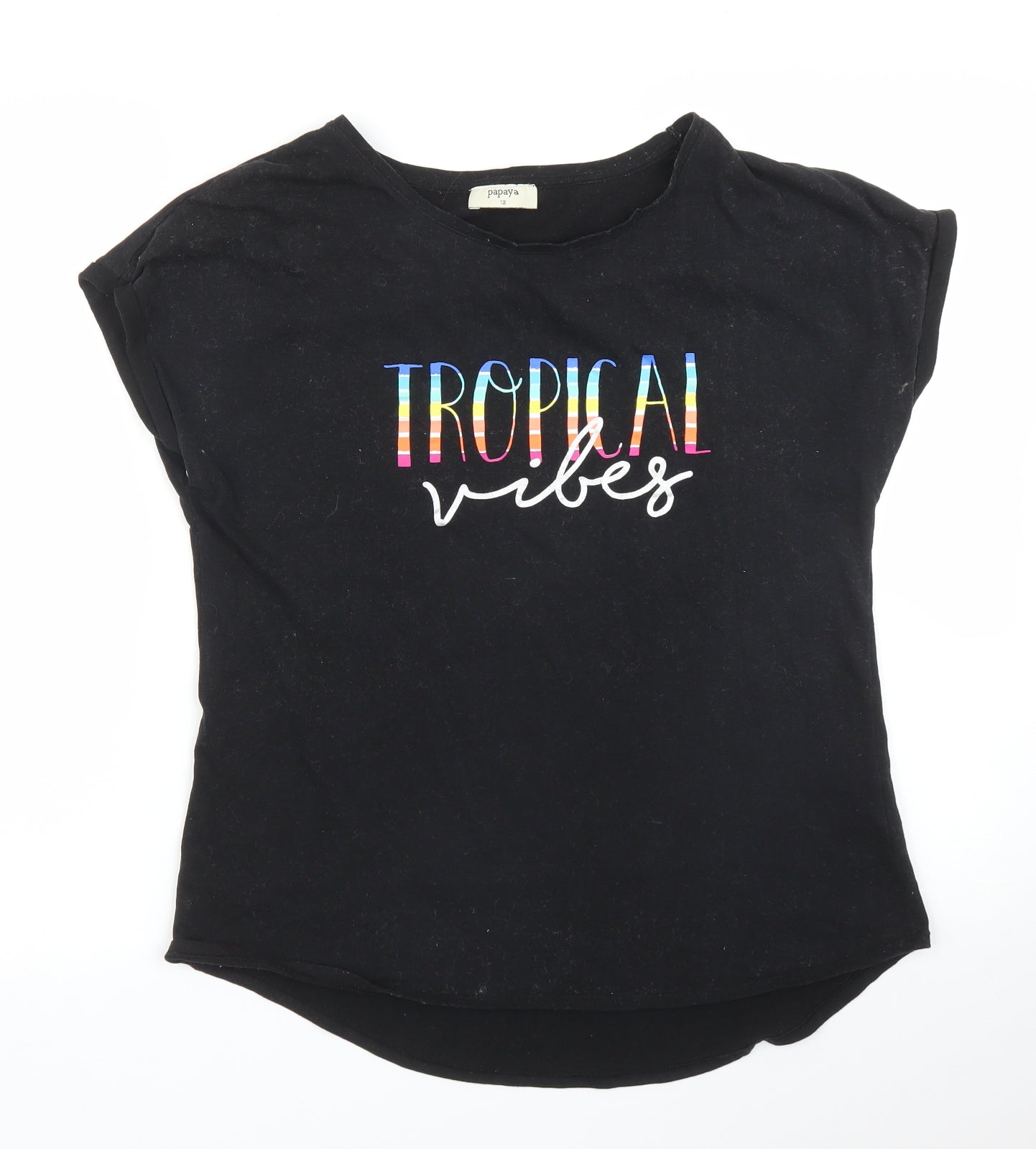 Papaya Womens Black   Basic T-Shirt Size 12