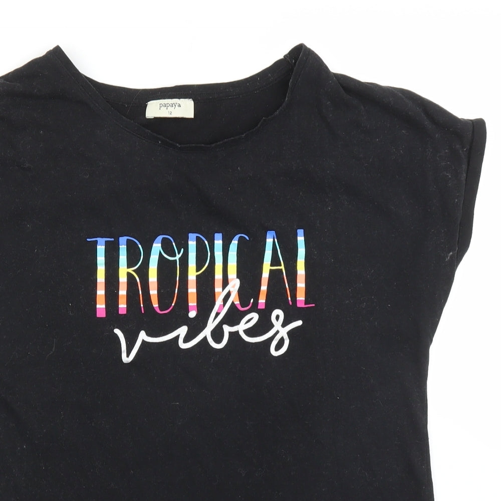 Papaya Womens Black   Basic T-Shirt Size 12