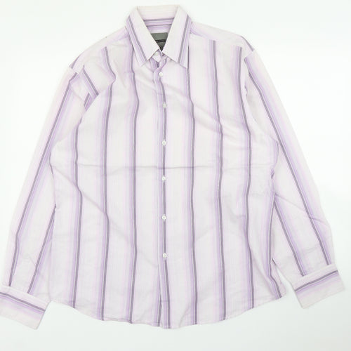 Ciro Citterio Mens Purple Striped   Button-Up Size M