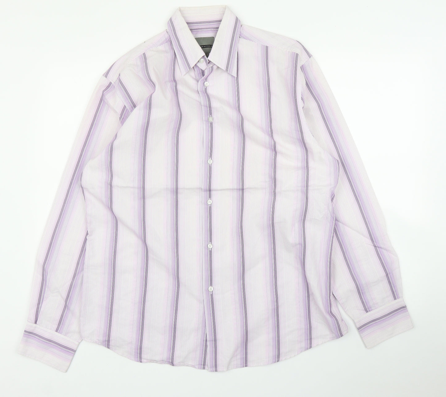 Ciro Citterio Mens Purple Striped   Button-Up Size M