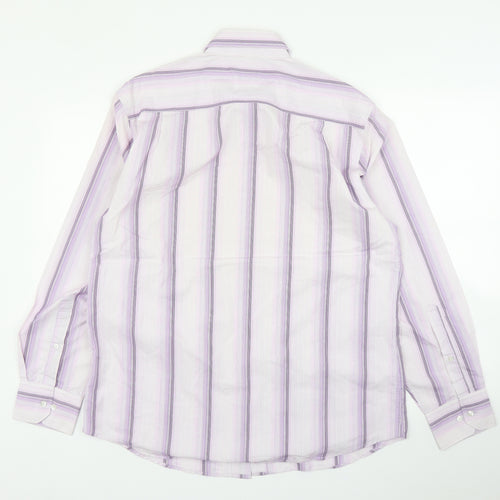 Ciro Citterio Mens Purple Striped   Button-Up Size M