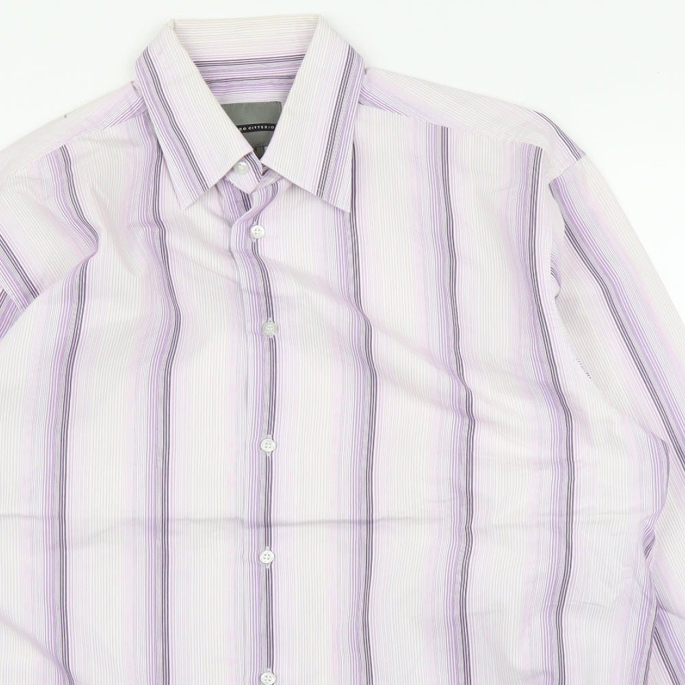 Ciro Citterio Mens Purple Striped   Button-Up Size M