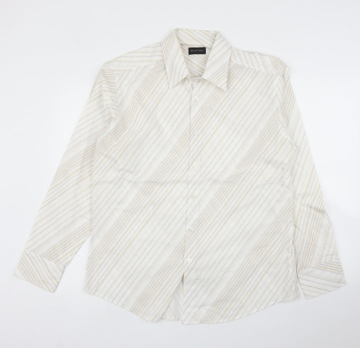 Burton Mens Beige Striped   Button-Up Size L