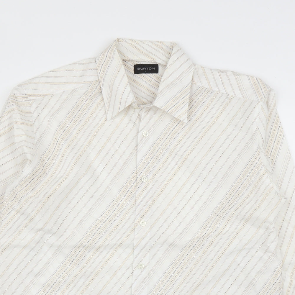 Burton Mens Beige Striped   Button-Up Size L