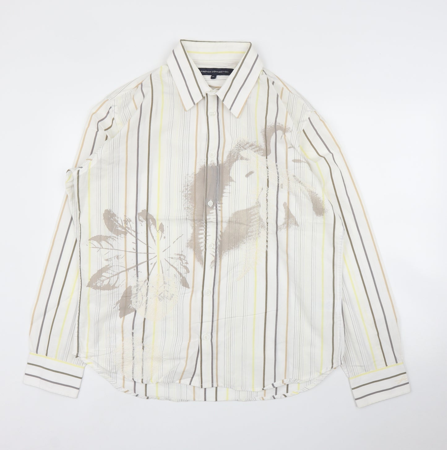 French Connection Mens Beige Striped   Button-Up Size XL