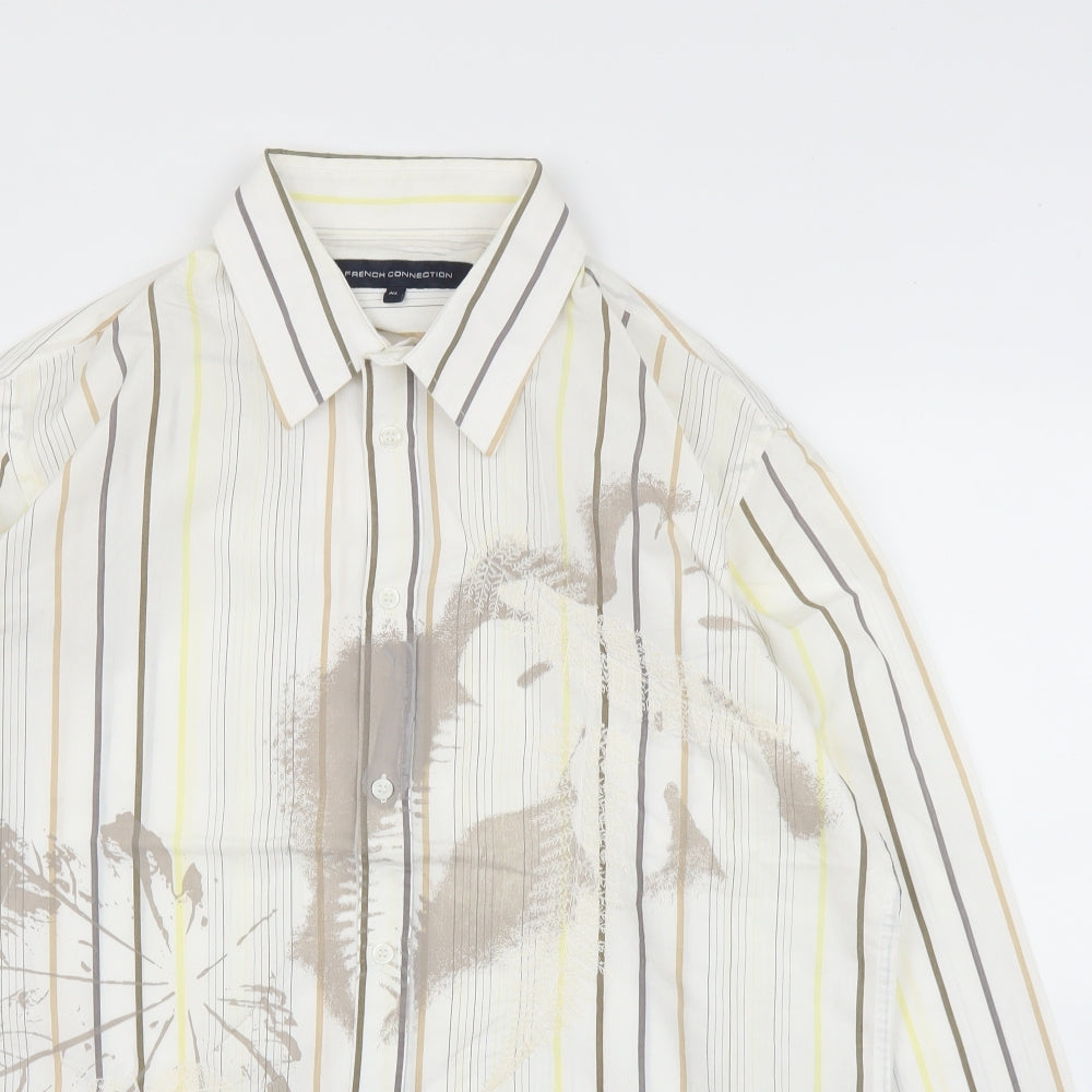 French Connection Mens Beige Striped   Button-Up Size XL