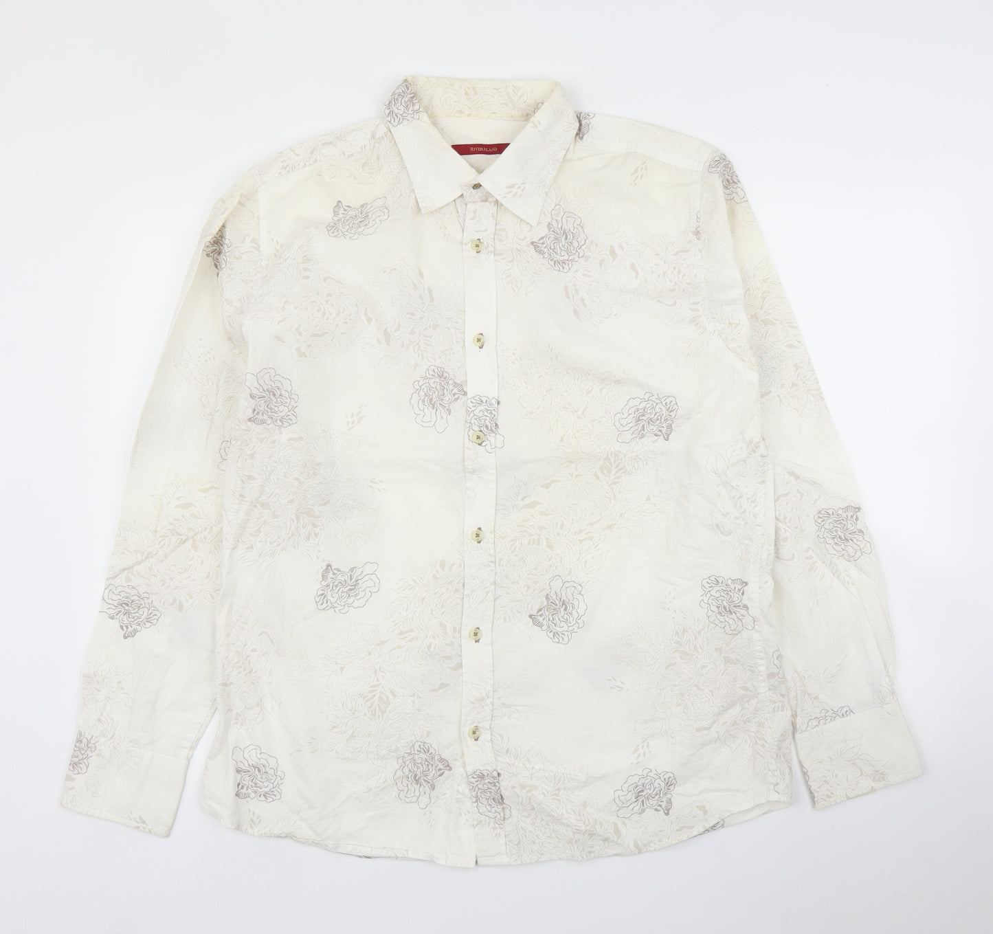 River Island Mens Beige Floral   Button-Up Size L