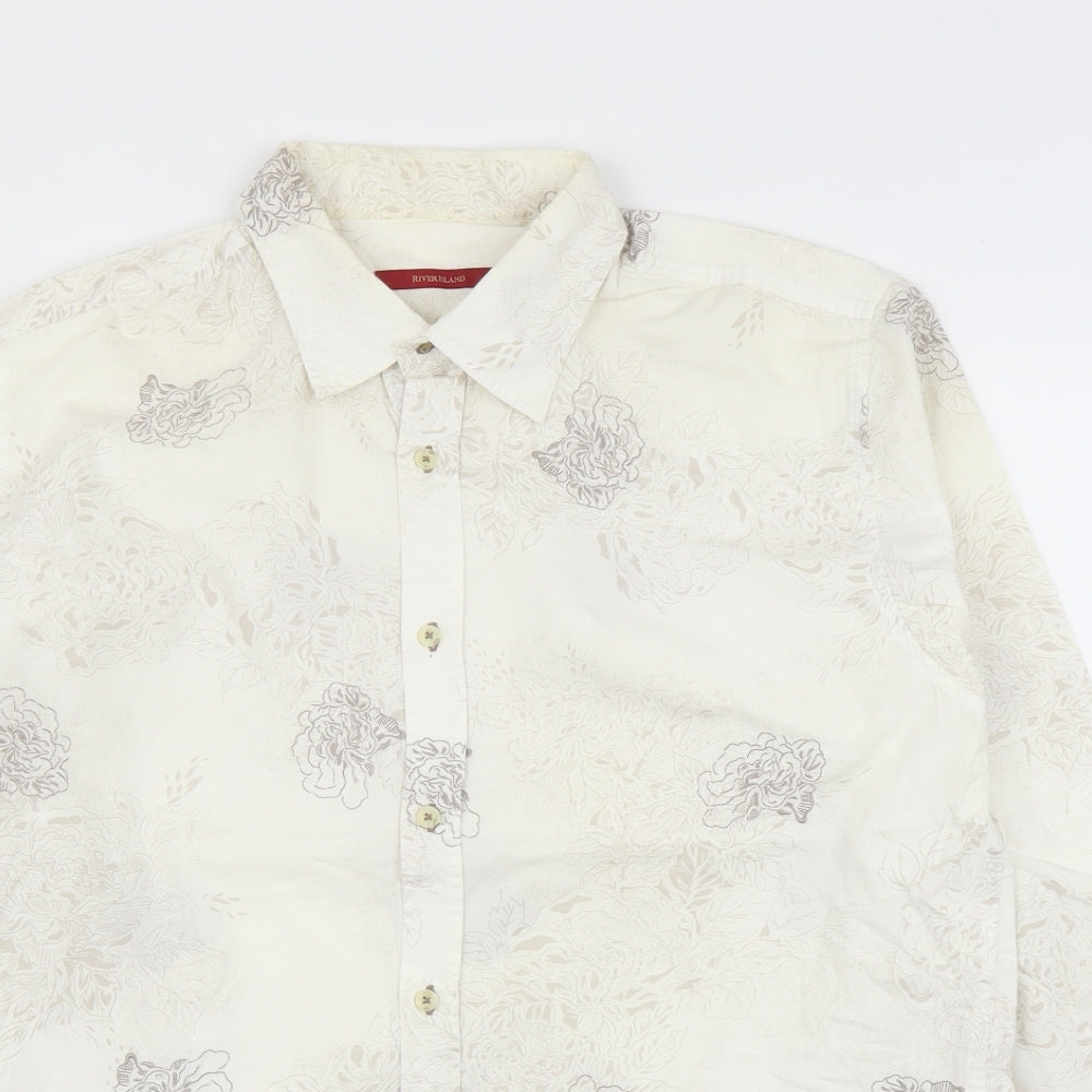 River Island Mens Beige Floral   Button-Up Size L