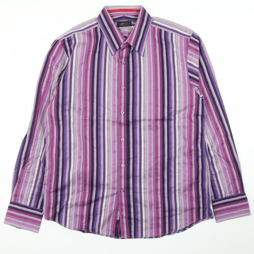 Jeff & Co Mens Purple Striped   Button-Up Size L