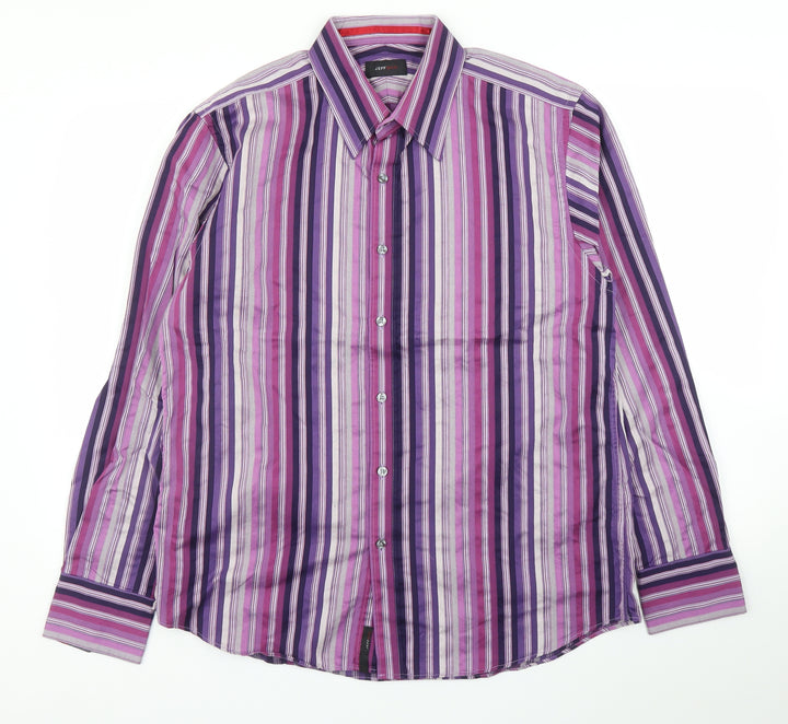 Jeff & Co Mens Purple Striped Button-Up Size L
