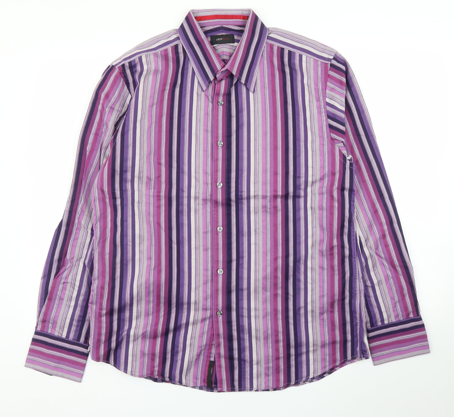 Jeff & Co Mens Purple Striped   Button-Up Size L