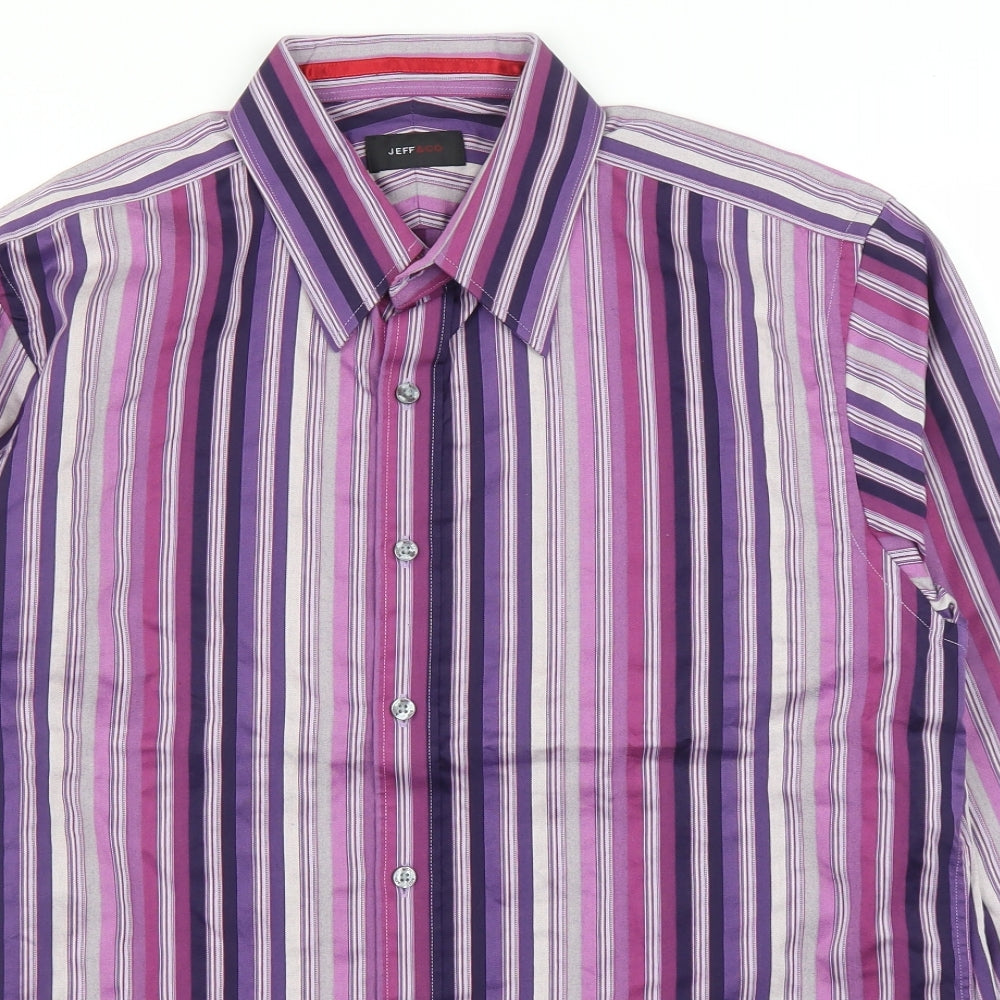 Jeff & Co Mens Purple Striped   Button-Up Size L