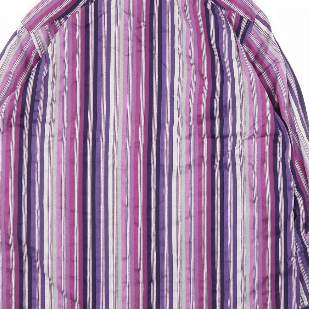 Jeff & Co Mens Purple Striped   Button-Up Size L