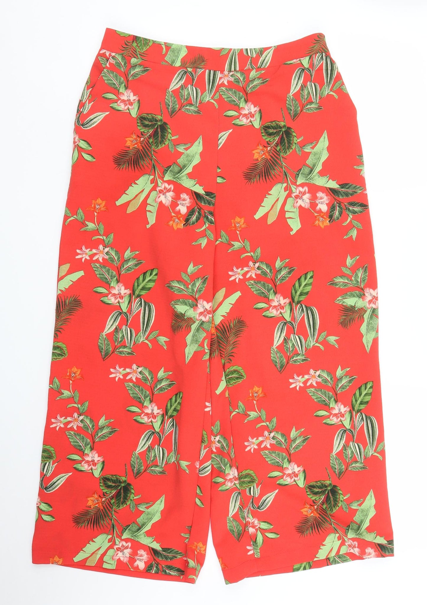 New Look Womens Red Floral  Capri Trousers Size 12 L22 in
