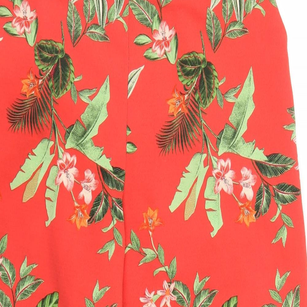 New Look Womens Red Floral  Capri Trousers Size 12 L22 in