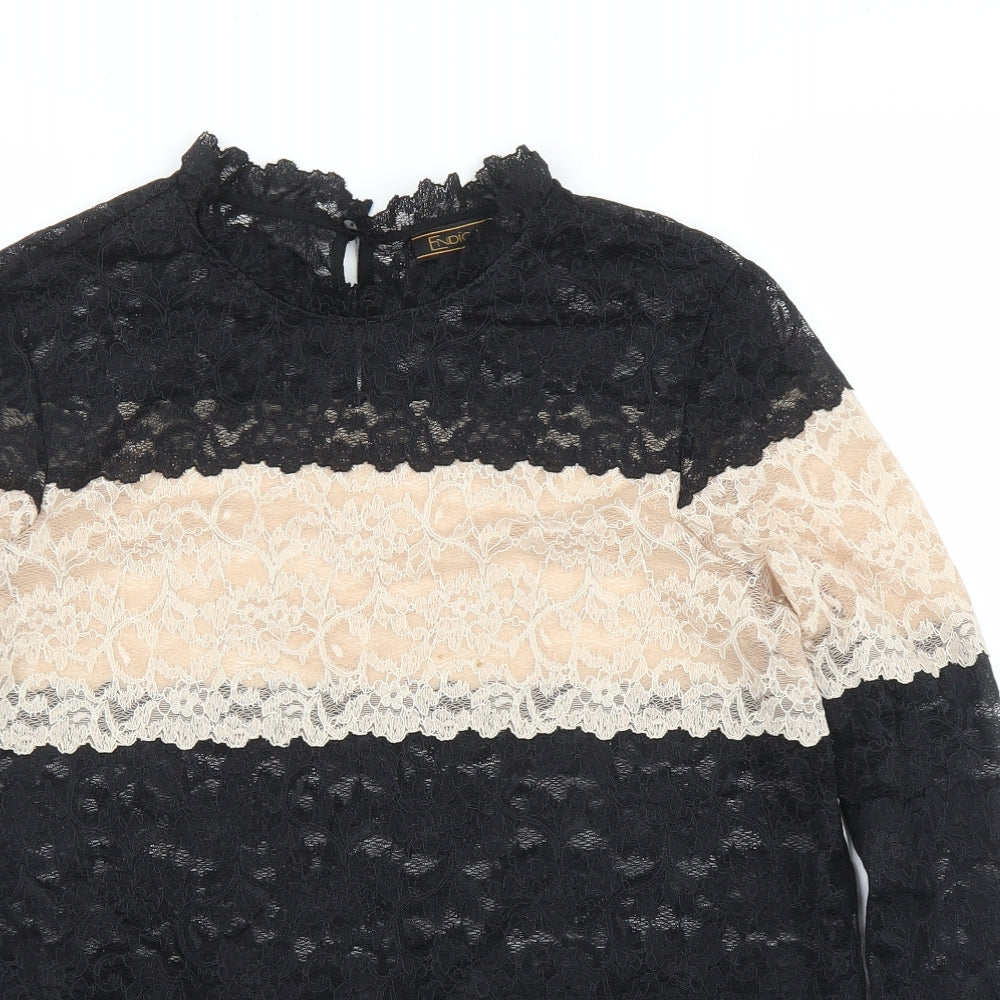 Edican Womens Black Floral  Basic Blouse Size M